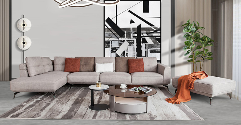 Modern And Simple Living Room Fabric Large Size Corner Feather Sofa Compositum 621006