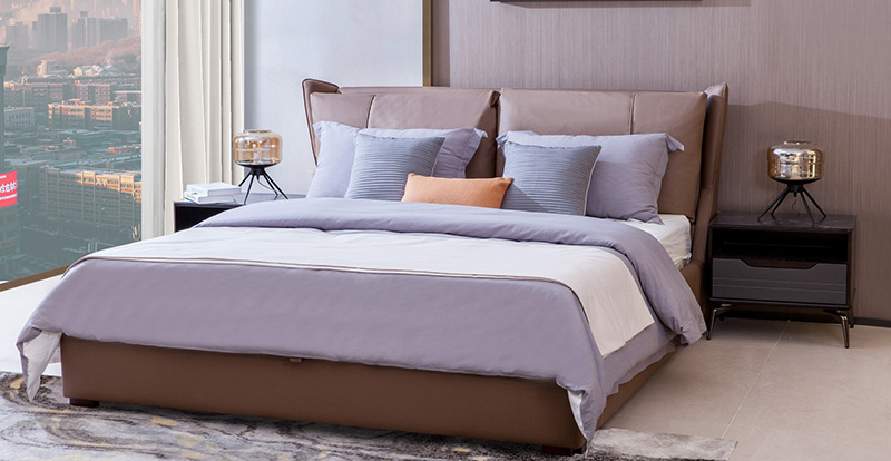 Modern Minimalist Cubiculum Technology Cloth Feather Soft Back Bed Double Bed A20001